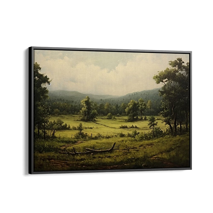 VINTAGE GREEN LANDSCAPE PAINTING , VINTAGE LANDSCAPE