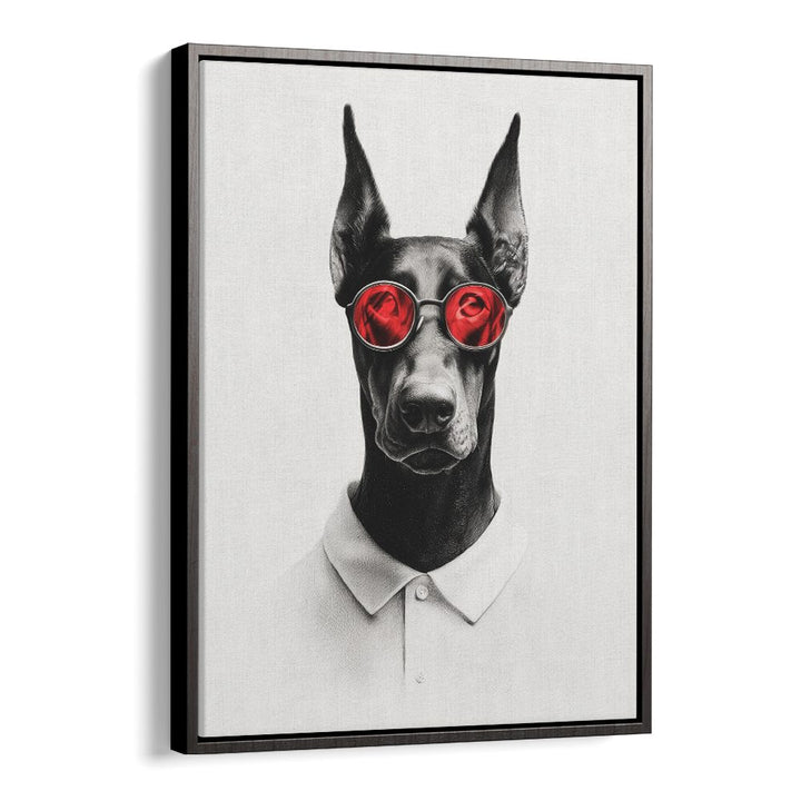 DAPPER DOBERMAN WITH RED GLASSES