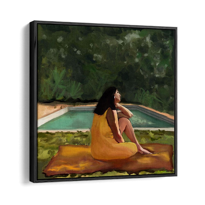 WOMAN RELAXING POOLSIDE