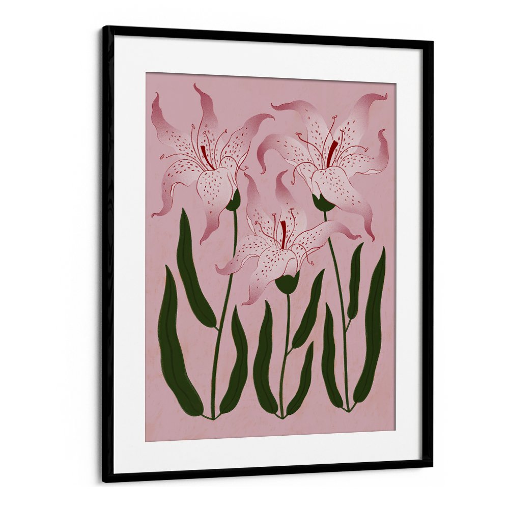 Framed artwork with pink floral design on a pink background