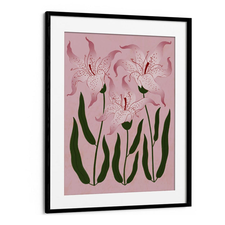 Framed artwork with pink floral design on a pink background