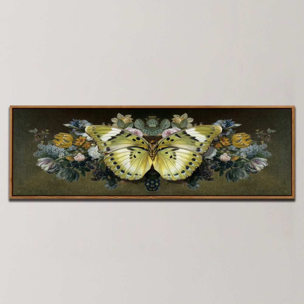 YELLOW BUTTERFLY FLORAL SYMMETRY , PANORAMIC ART