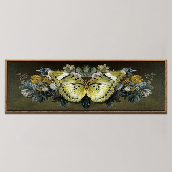 YELLOW BUTTERFLY FLORAL SYMMETRY , PANORAMIC ART