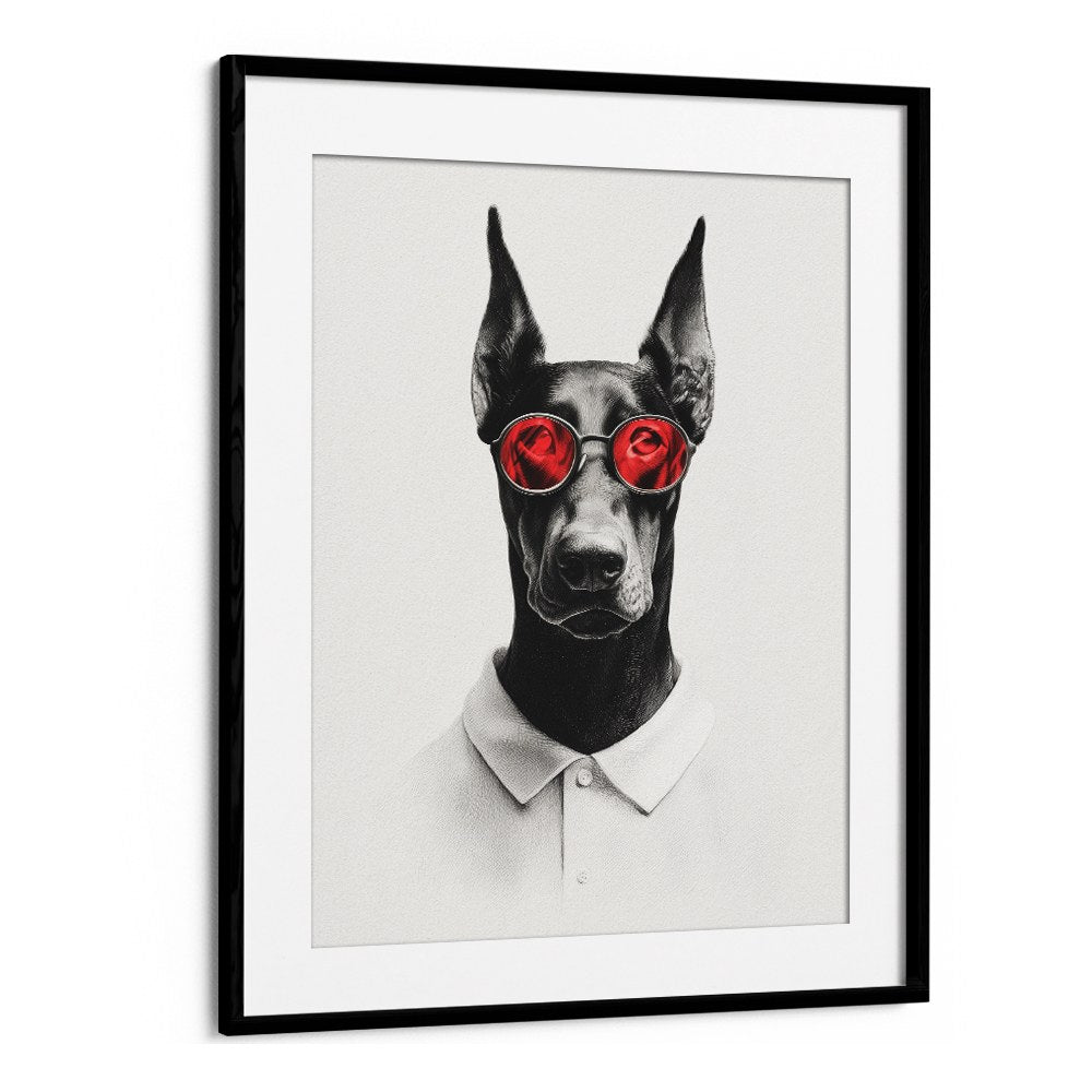 DAPPER DOBERMAN WITH RED GLASSES