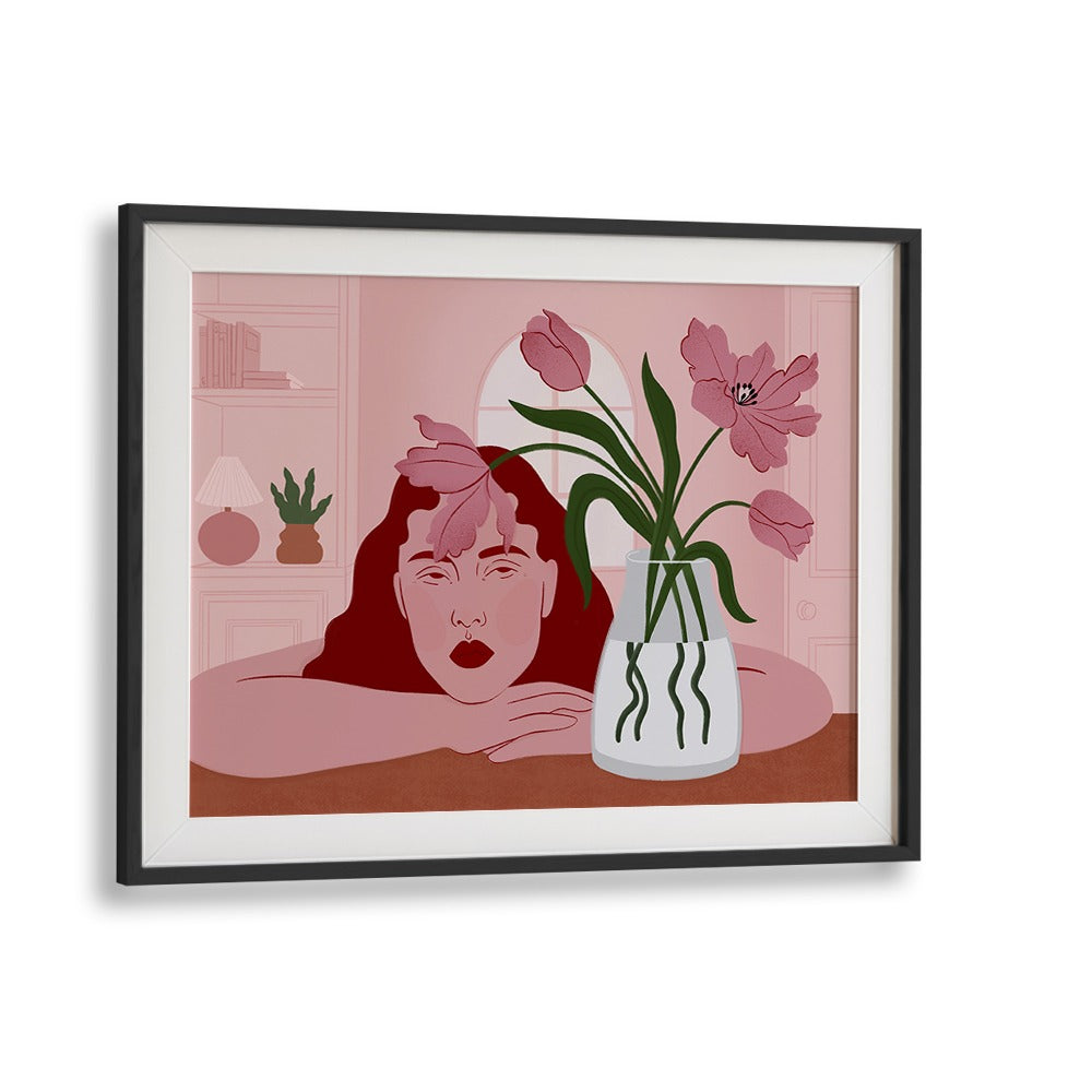 PENSIVE WOMAN AND TULIPS