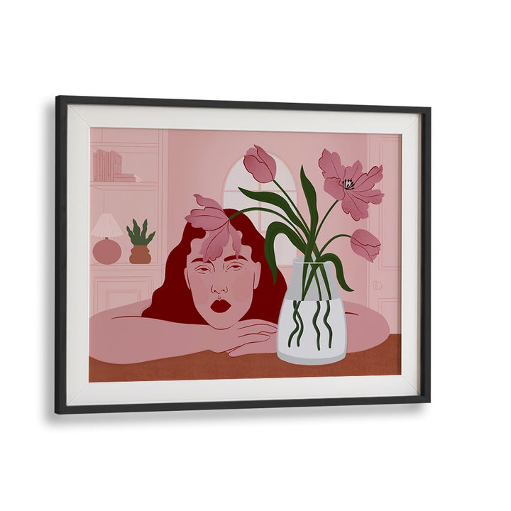 PENSIVE WOMAN AND TULIPS