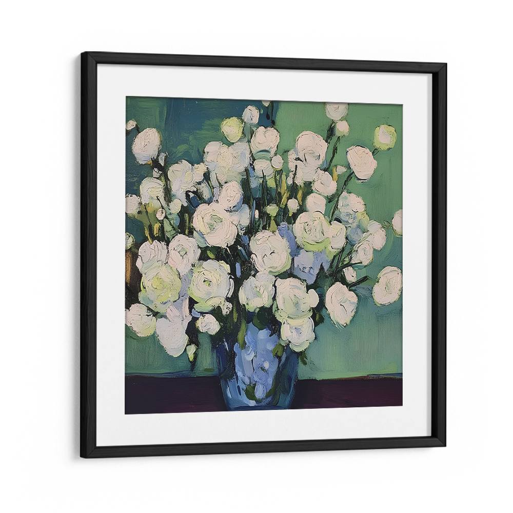 WHITE BLOOMS BLUE VASE
