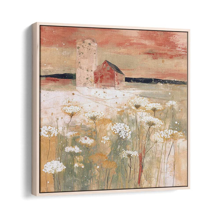 BARN AND SILO IN WILDFLOWER MEADOW