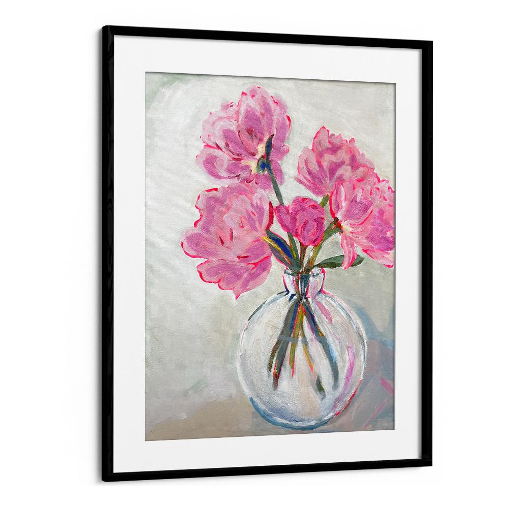 PINK FLOWERS GLASS VASE