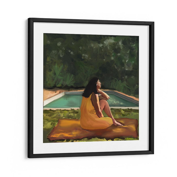 WOMAN RELAXING POOLSIDE