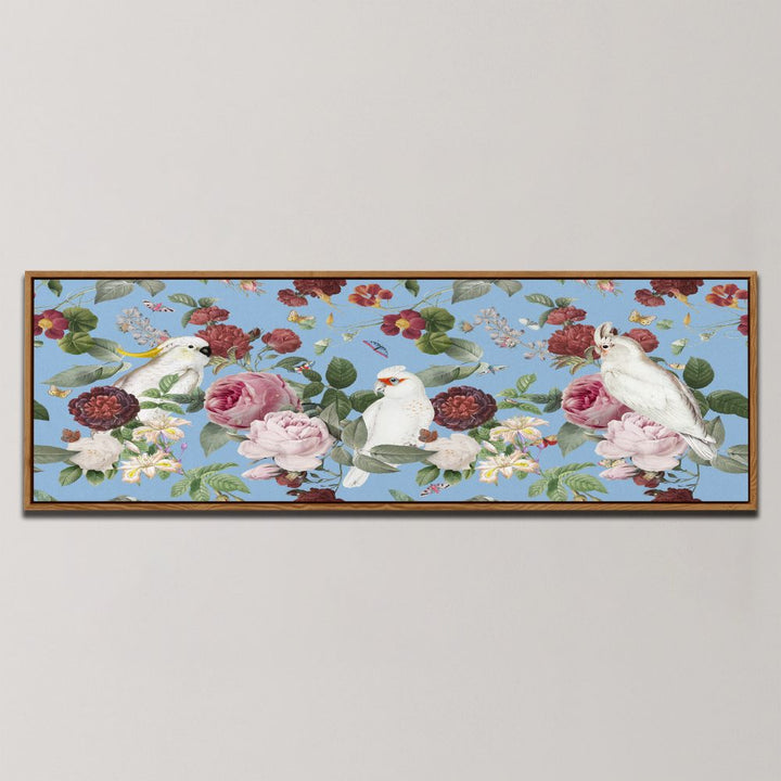 BLUE BOTANICAL COCKATOOS, PANORAMIC ART