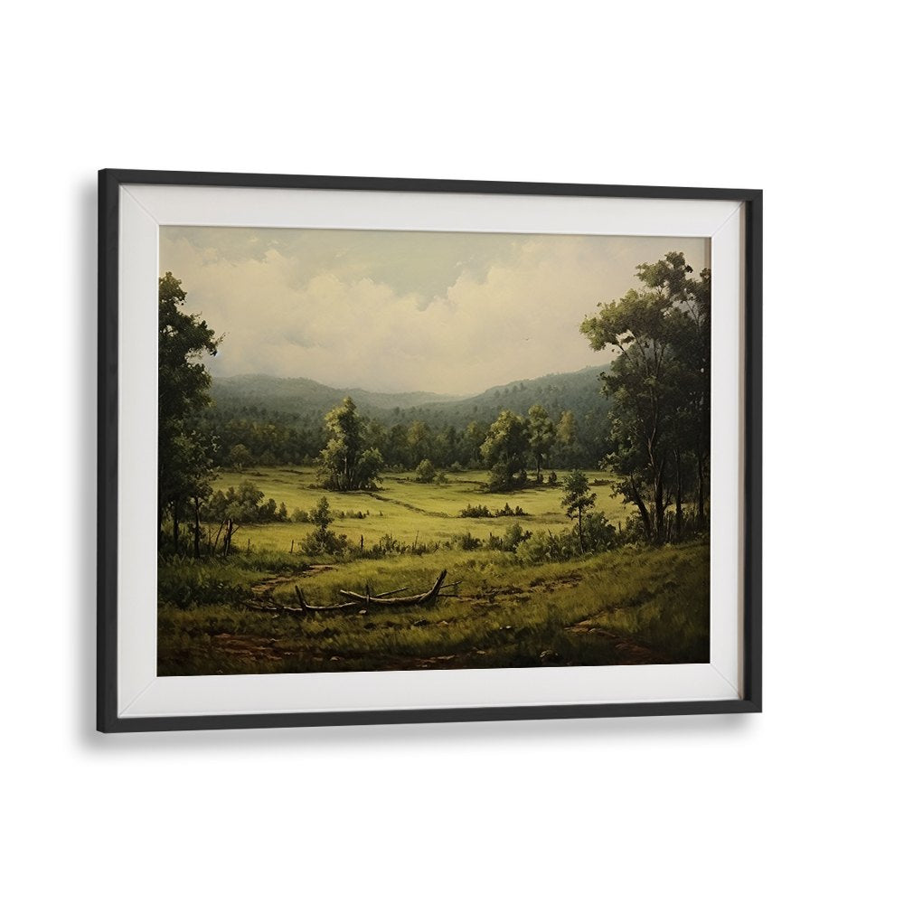 VINTAGE GREEN LANDSCAPE PAINTING , VINTAGE LANDSCAPE