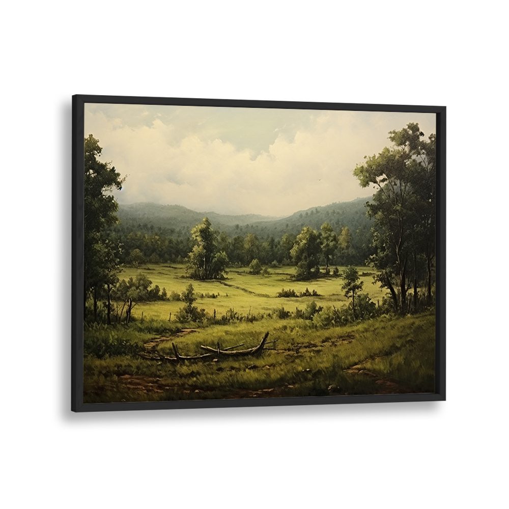 VINTAGE GREEN LANDSCAPE PAINTING , VINTAGE LANDSCAPE
