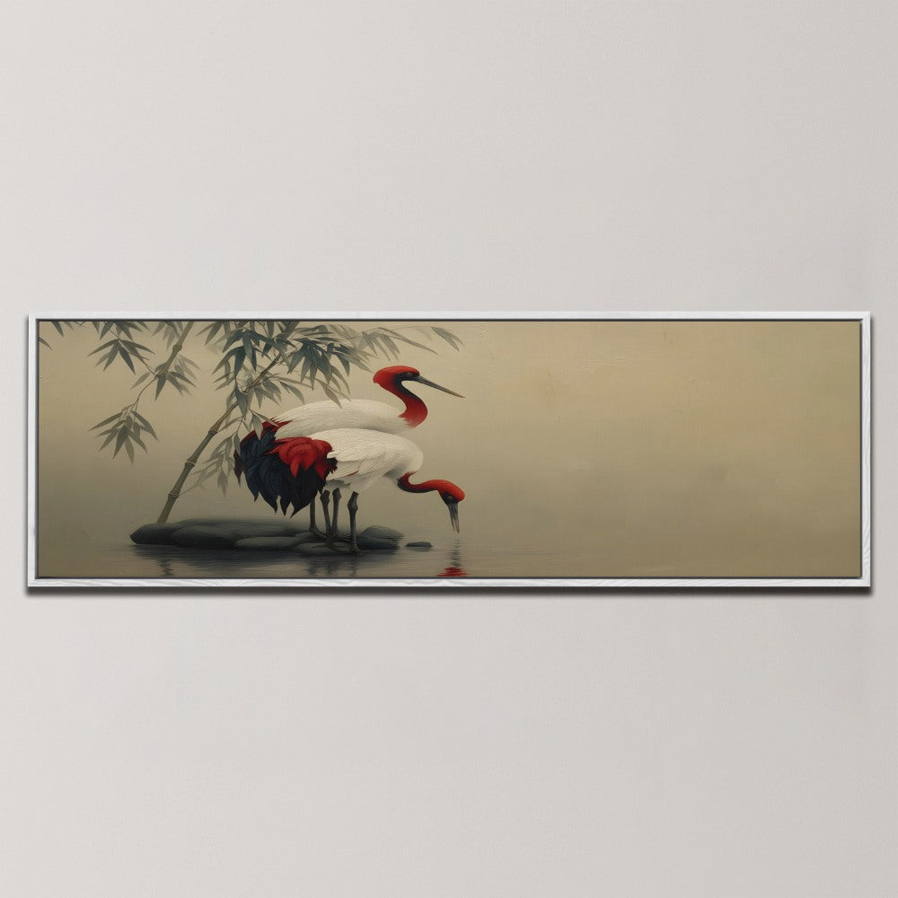 ELEGANT CRANES REFLECTING  , PANORAMIC ART