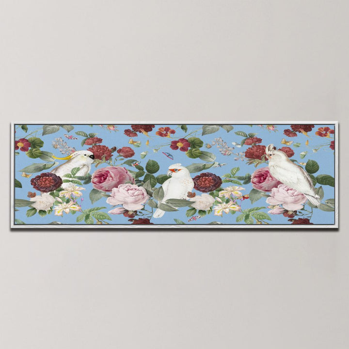 BLUE BOTANICAL COCKATOOS, PANORAMIC ART