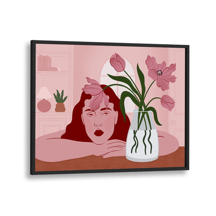 PENSIVE WOMAN AND TULIPS