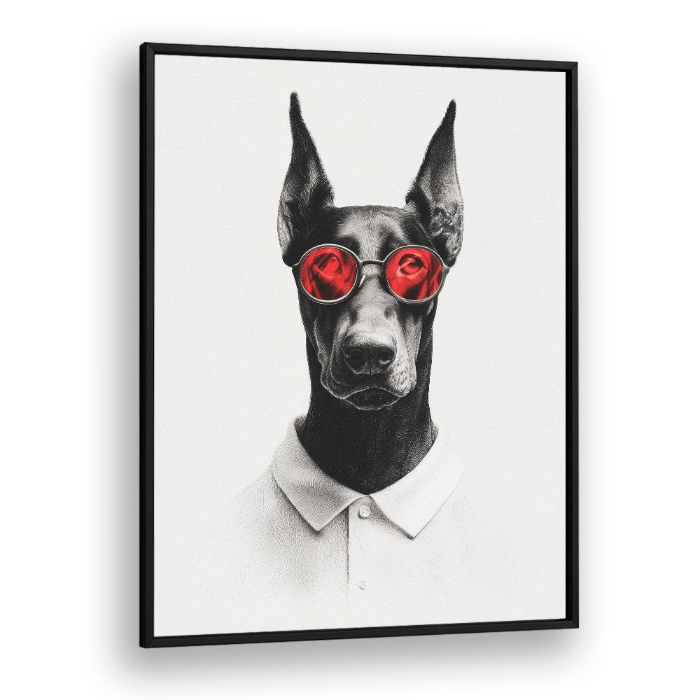 DAPPER DOBERMAN WITH RED GLASSES