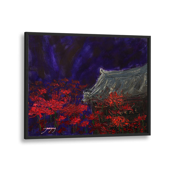 TEMPLE UNDER RED BLOOMS