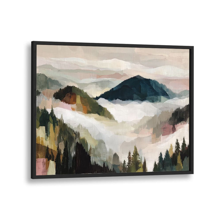 LAYERED MOUNTAIN VALLEY WITH PINE TREES