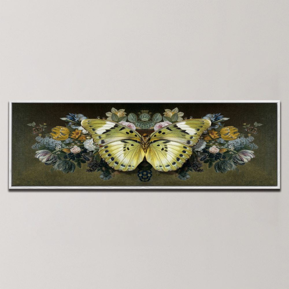 YELLOW BUTTERFLY FLORAL SYMMETRY , PANORAMIC ART