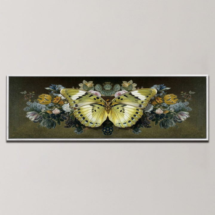 YELLOW BUTTERFLY FLORAL SYMMETRY , PANORAMIC ART