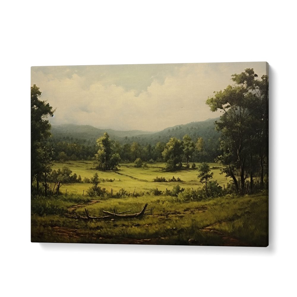 VINTAGE GREEN LANDSCAPE PAINTING , VINTAGE LANDSCAPE