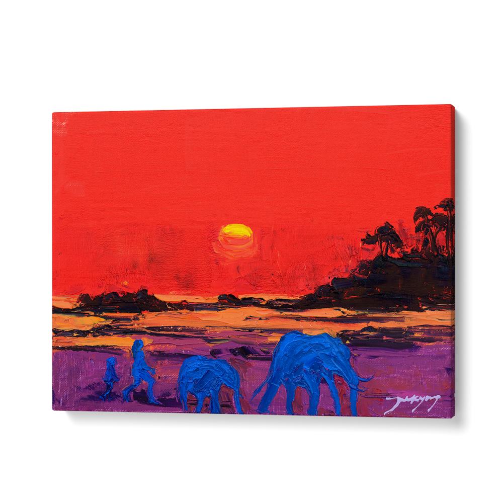 VIVID SUNSET ELEPHANTS