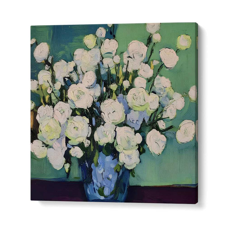 WHITE BLOOMS BLUE VASE