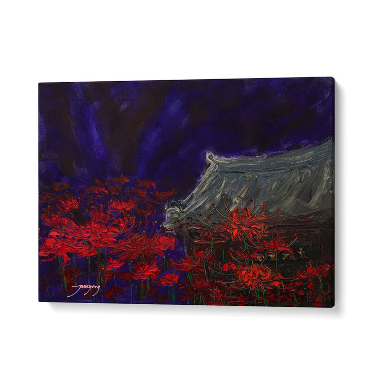 TEMPLE UNDER RED BLOOMS