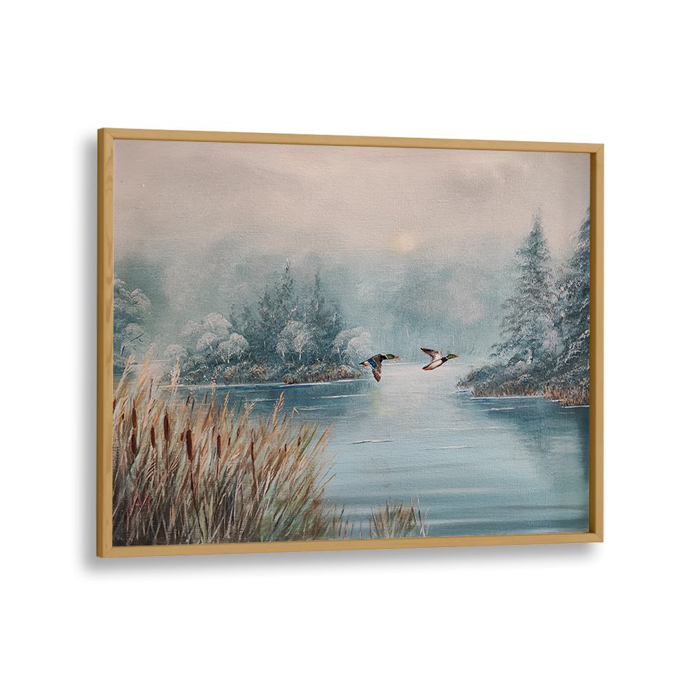 DUCKS OVER WINTER LAKE