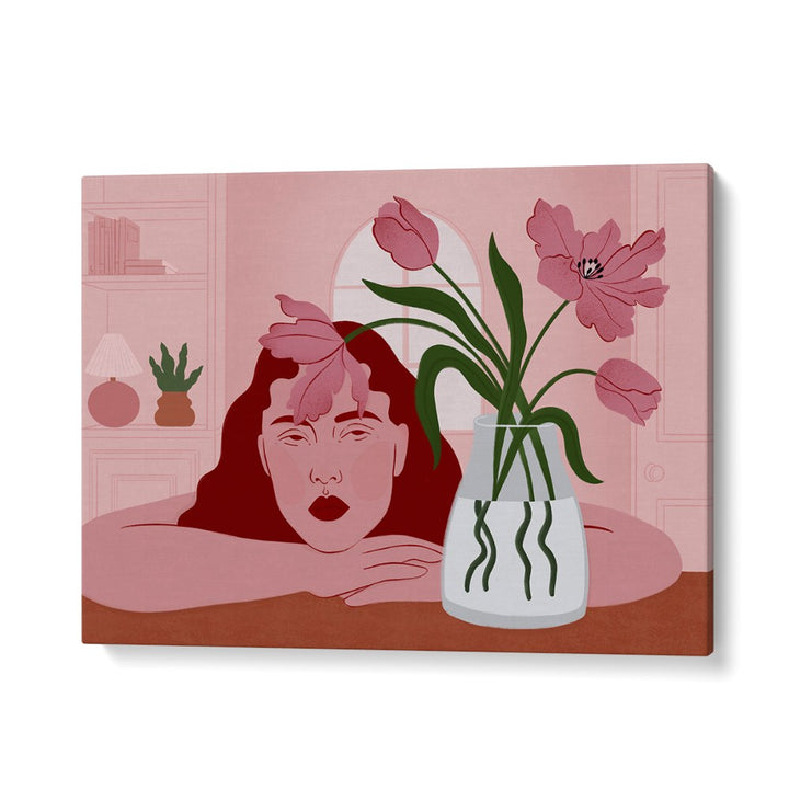 PENSIVE WOMAN AND TULIPS