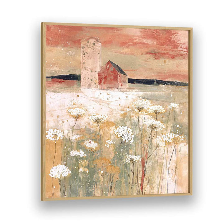 BARN AND SILO IN WILDFLOWER MEADOW