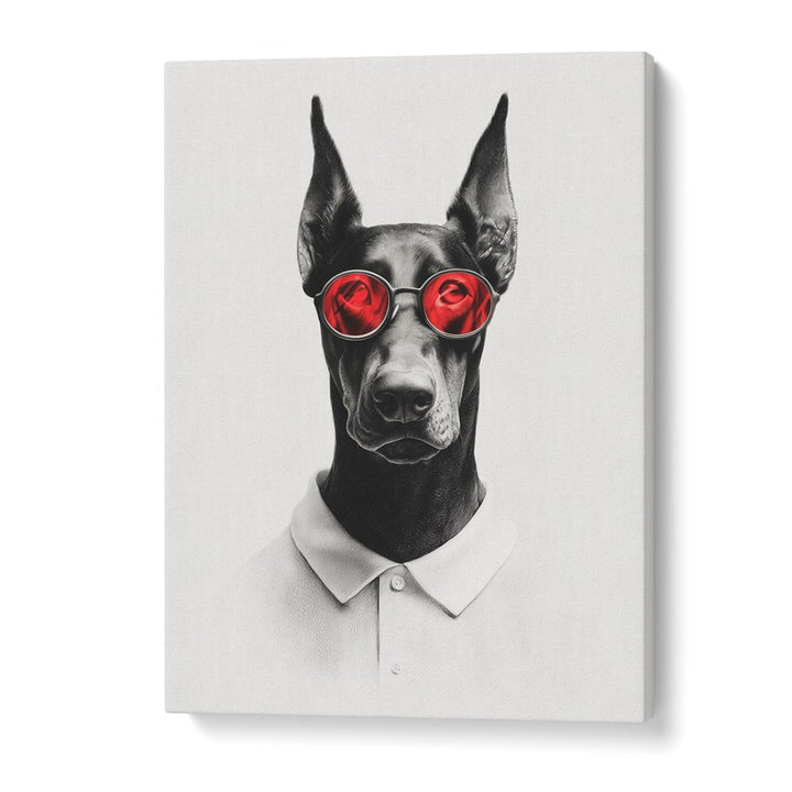 DAPPER DOBERMAN WITH RED GLASSES