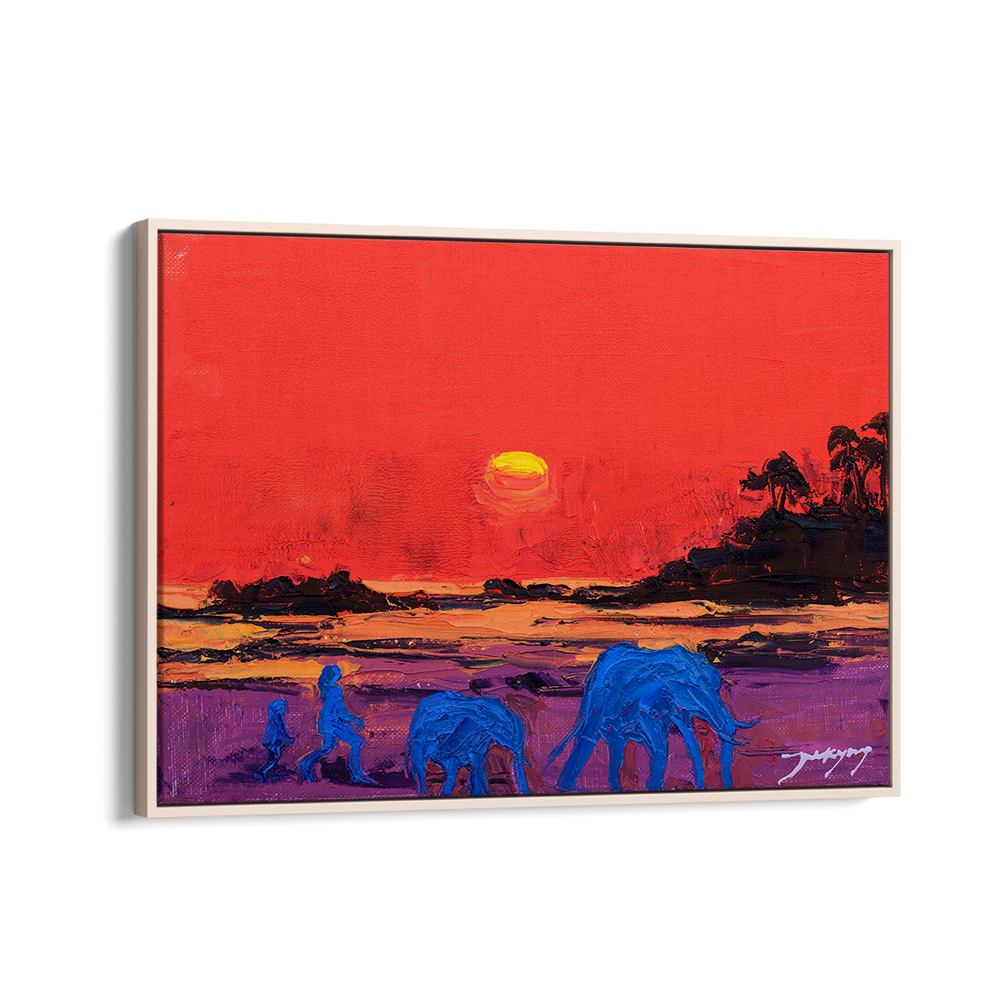 VIVID SUNSET ELEPHANTS