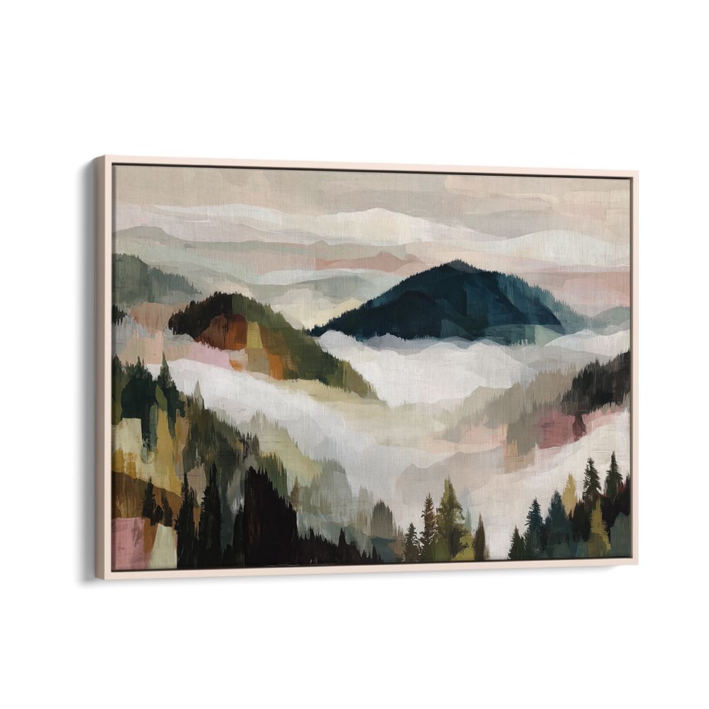 LAYERED MOUNTAIN VALLEY WITH PINE TREES