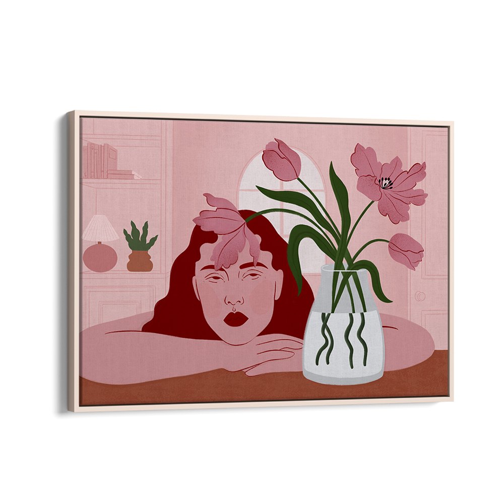 PENSIVE WOMAN AND TULIPS