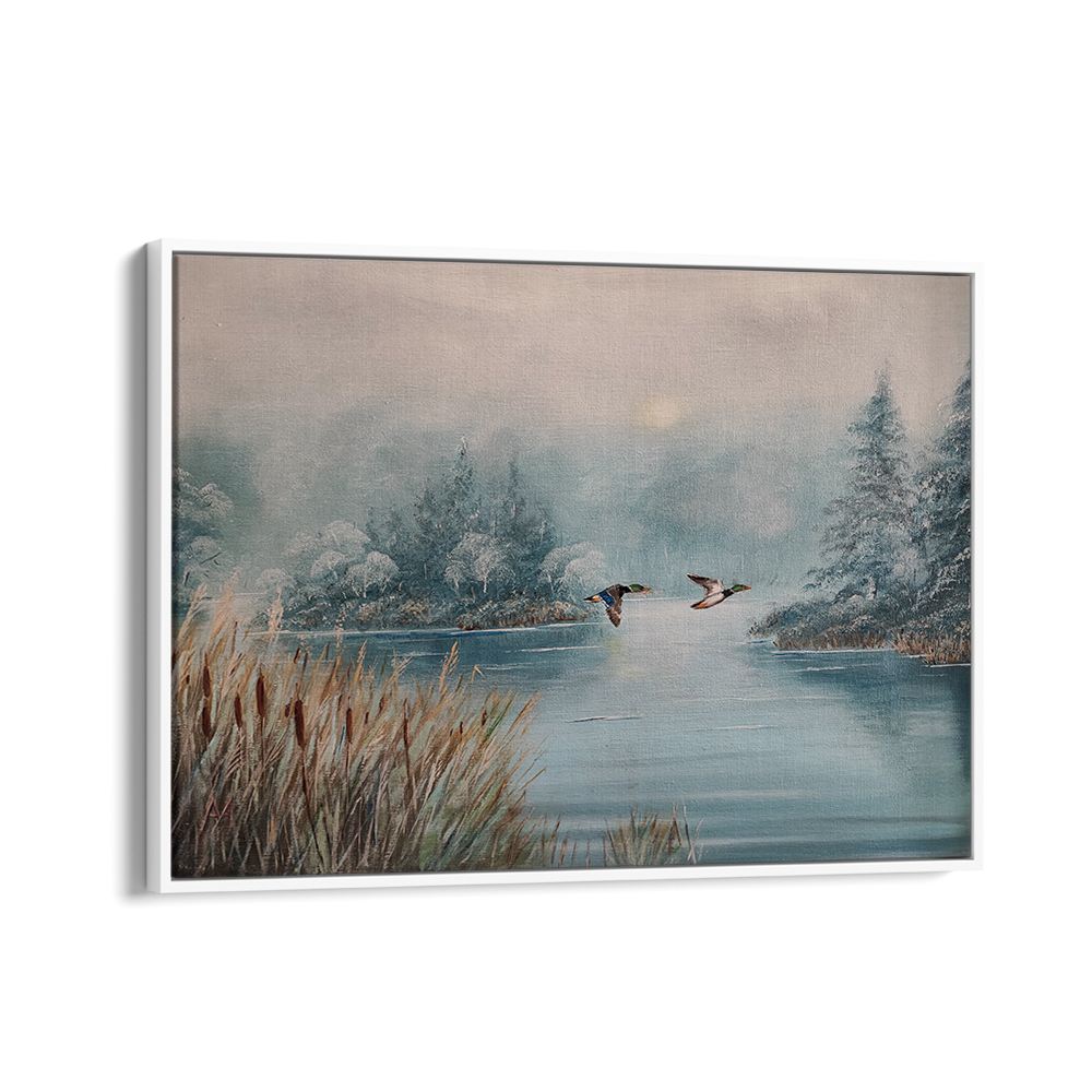 DUCKS OVER WINTER LAKE