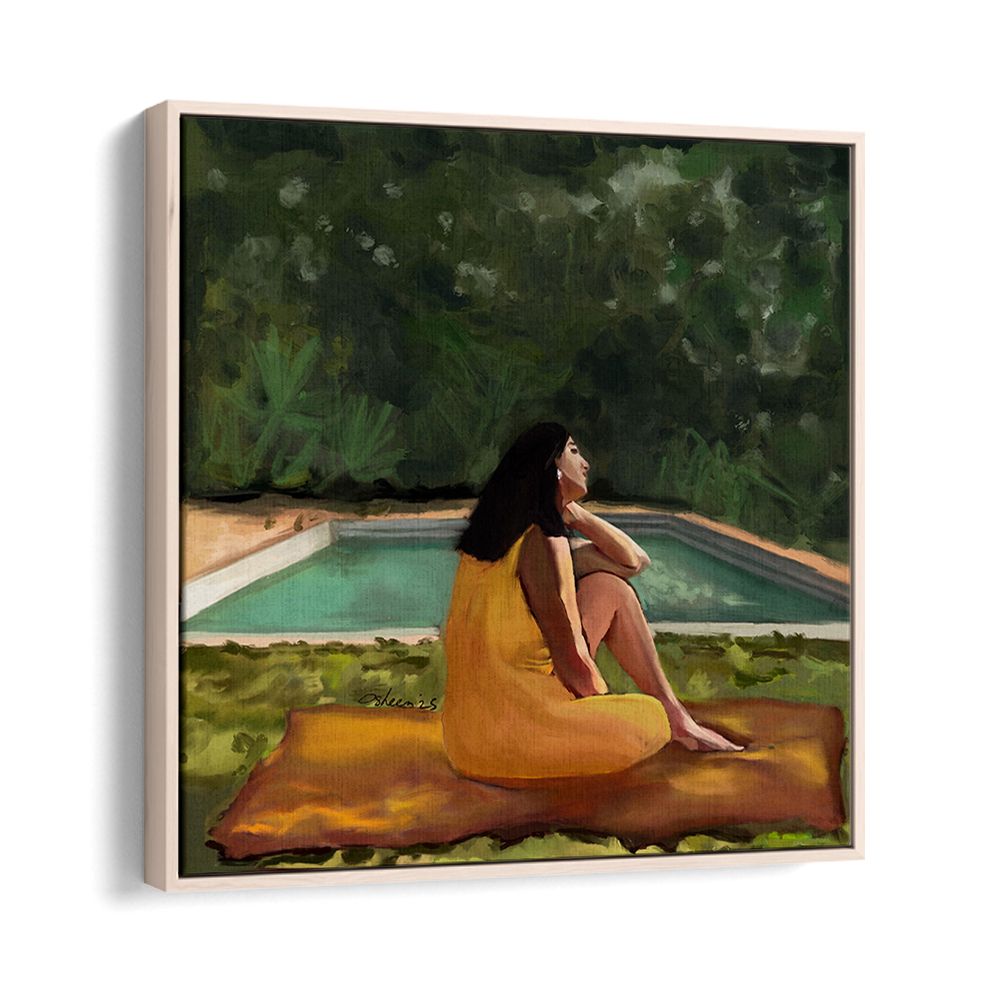 WOMAN RELAXING POOLSIDE