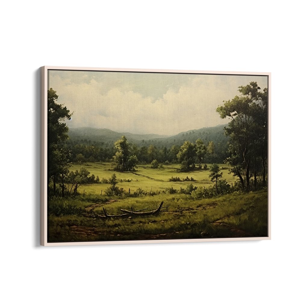 VINTAGE GREEN LANDSCAPE PAINTING , VINTAGE LANDSCAPE