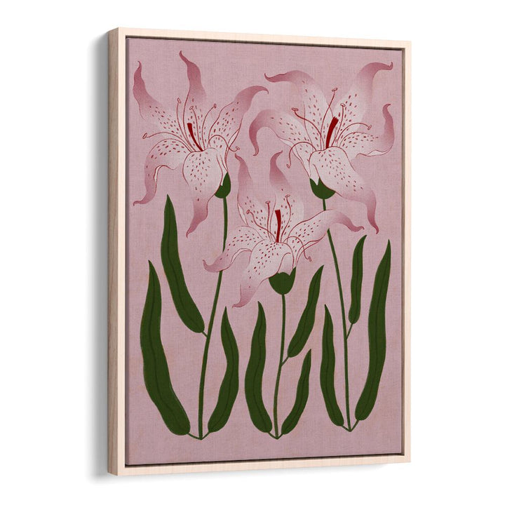 Framed artwork of pink lilies on a pink background