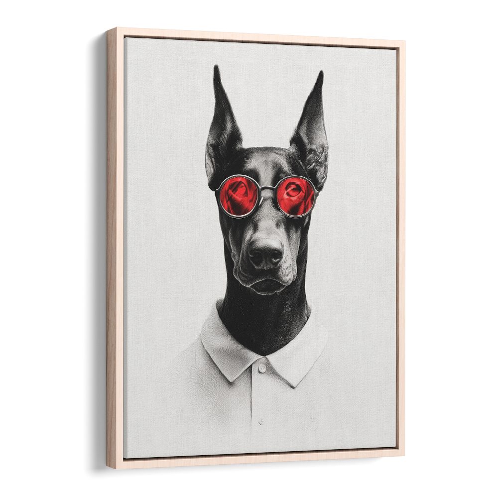DAPPER DOBERMAN WITH RED GLASSES