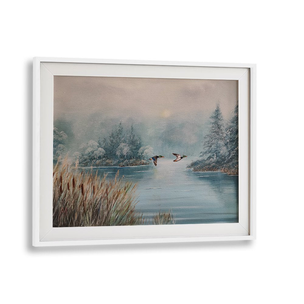 DUCKS OVER WINTER LAKE