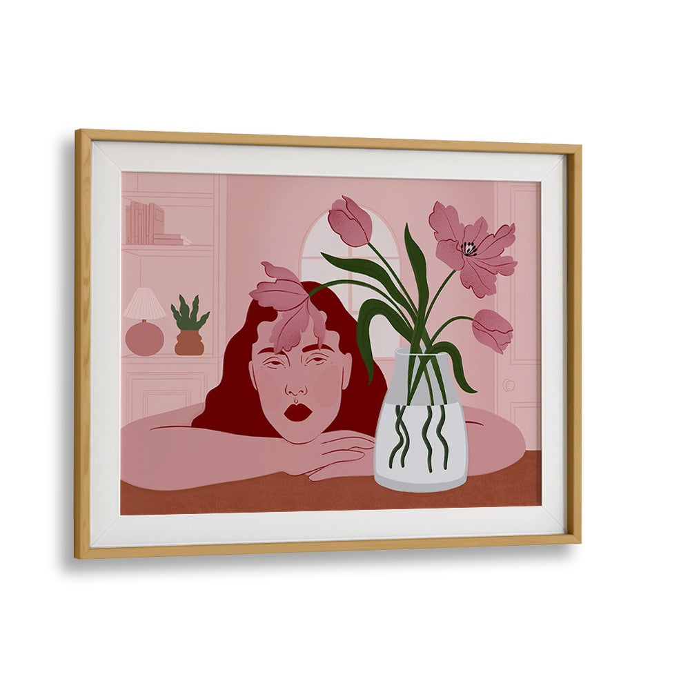 PENSIVE WOMAN AND TULIPS