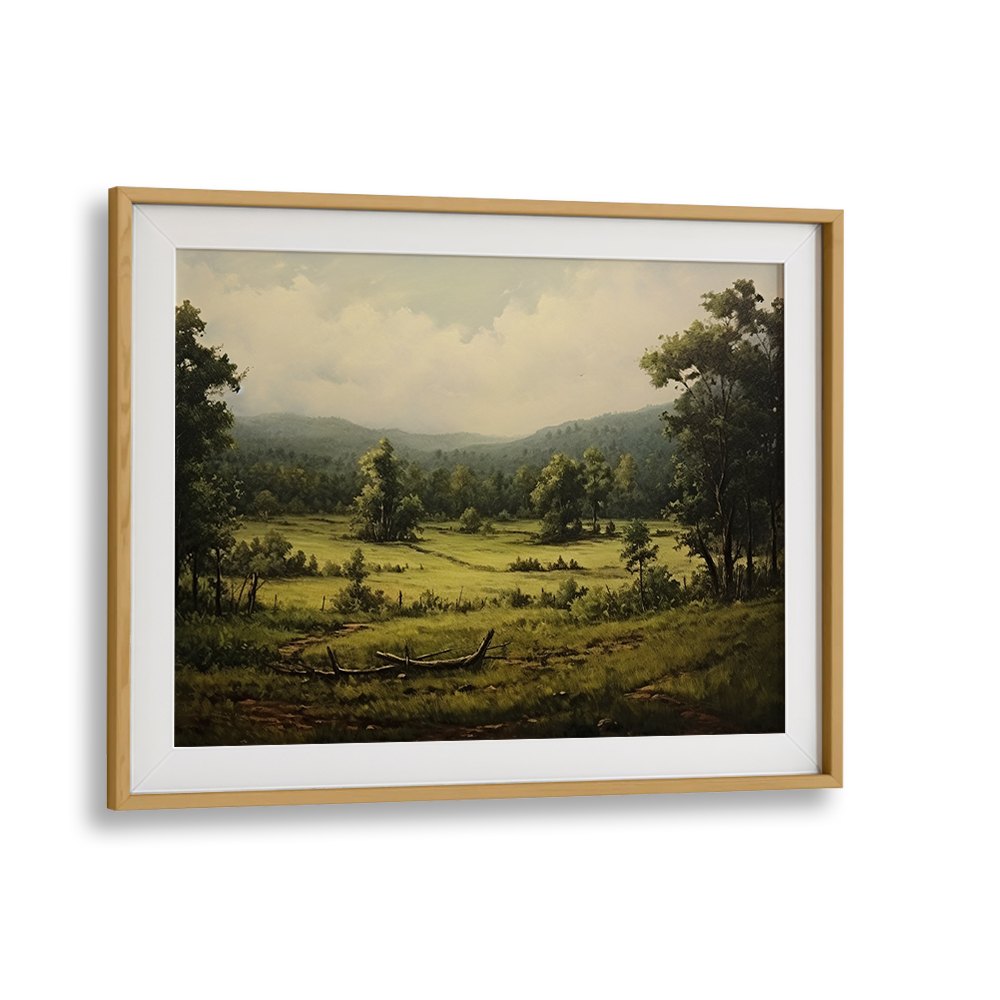 VINTAGE GREEN LANDSCAPE PAINTING , VINTAGE LANDSCAPE