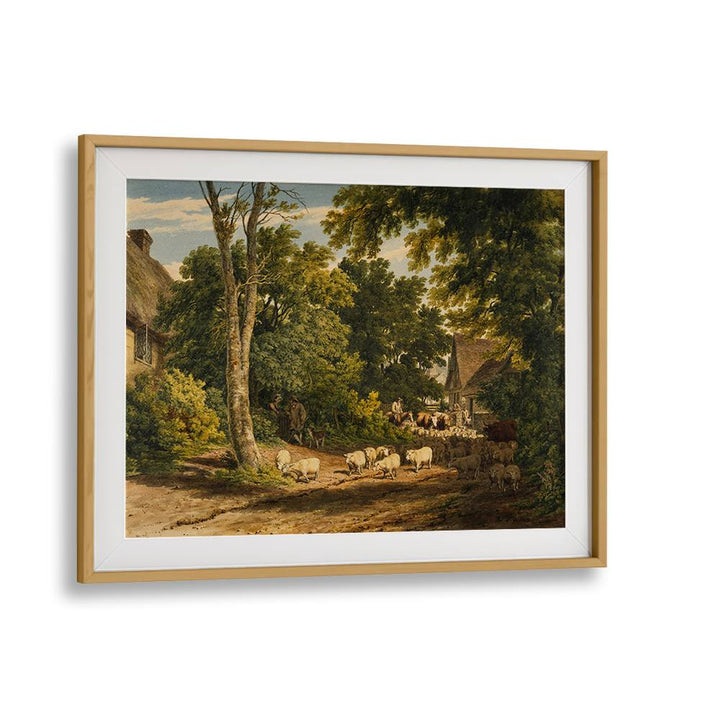 HERD OF SHEEP ON ROAD PAINTING ,VINTAGE LANDSCAPE