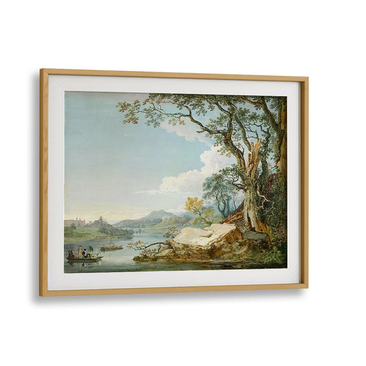 PEOPLE IN A BOAT ON A RIVER , VINTAGE LANDSCAPE