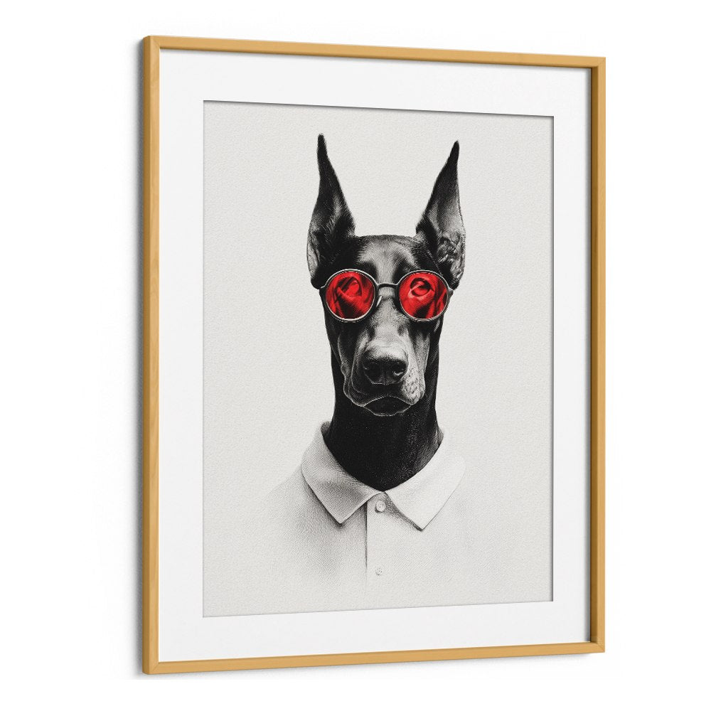 DAPPER DOBERMAN WITH RED GLASSES