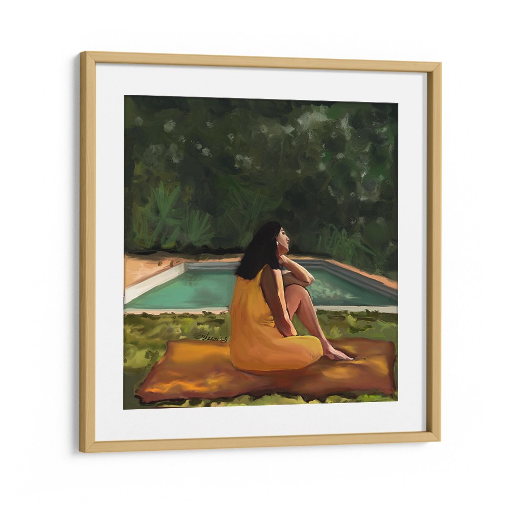 WOMAN RELAXING POOLSIDE