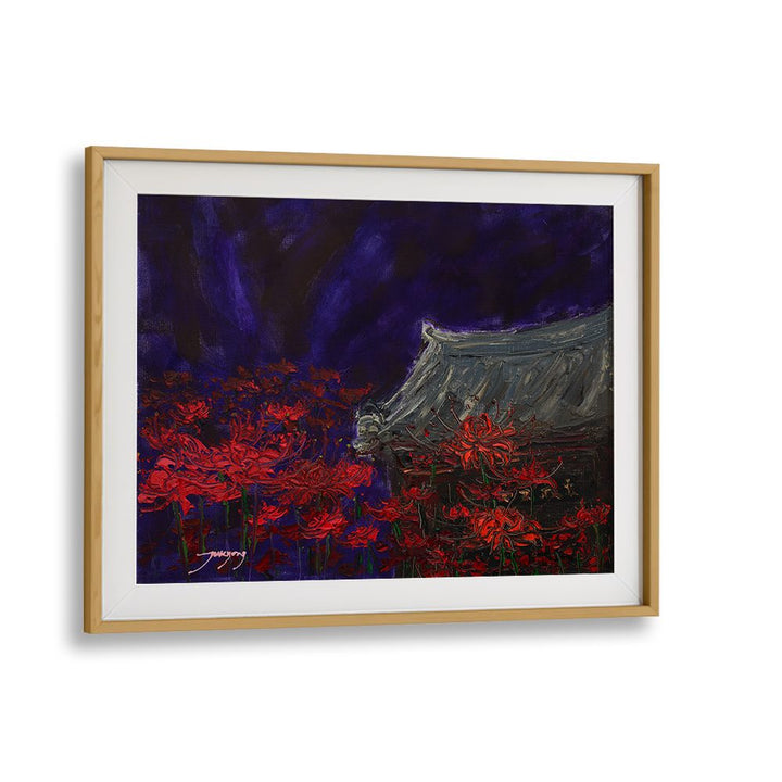 TEMPLE UNDER RED BLOOMS