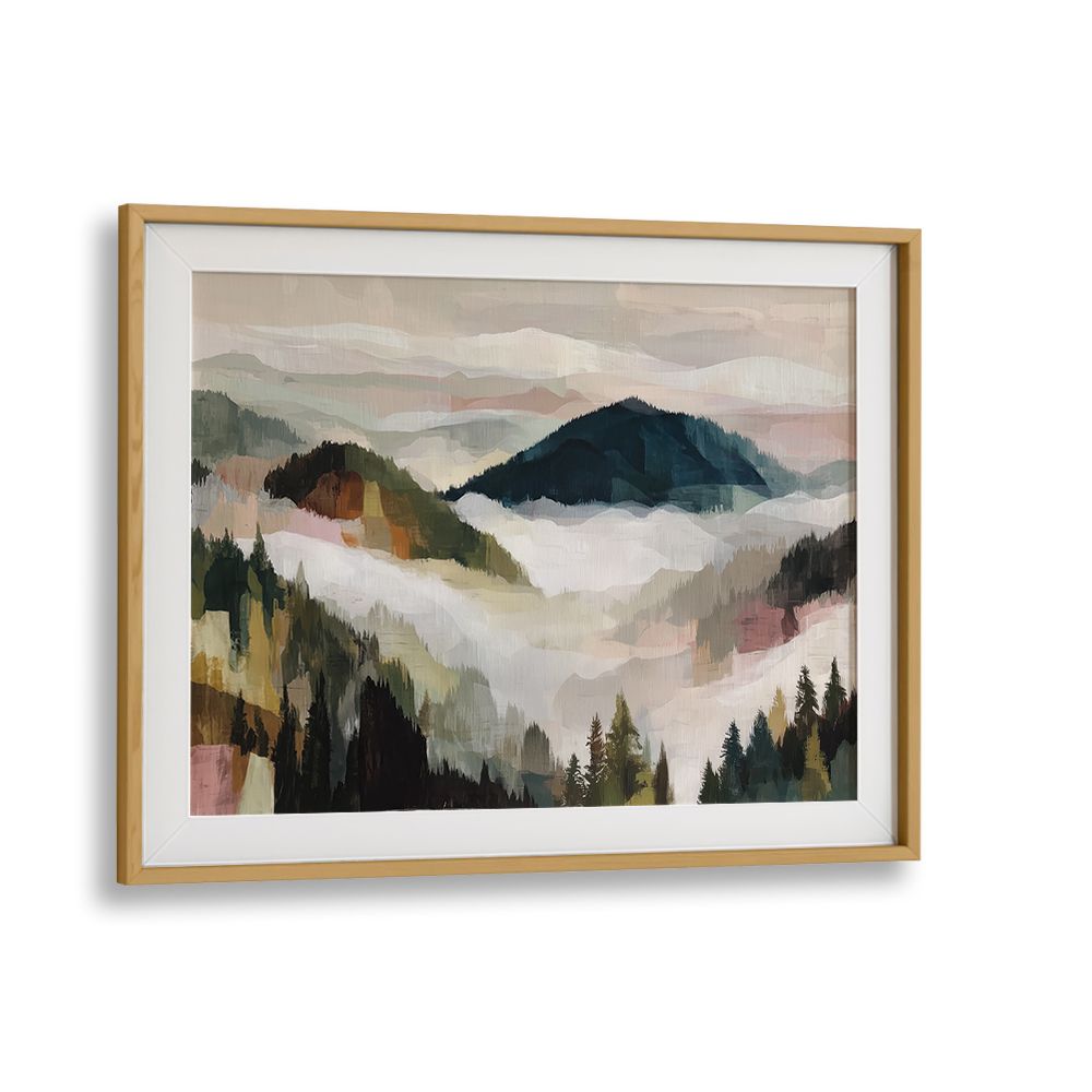 LAYERED MOUNTAIN VALLEY WITH PINE TREES